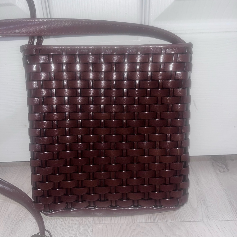 NINEWEST-Brown Woven Leather Crossbody Bag